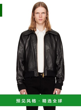 1h可退 香港直邮AMIRI 男士 黑色拉链皮革夹克 AMLTJT1028新款