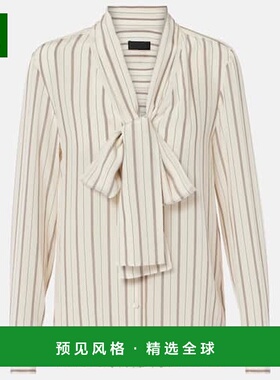 1h可退 香港直邮NILI LOTAN 女士 Angelique 打结领条纹真丝衫