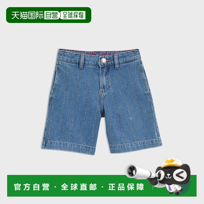自营欧洲直邮HUGO BOSS雨果HUGO RED儿童休闲铆钉条纹牛仔短裤