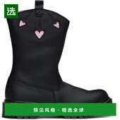 女童 Martens Dr. Pull 马丁大夫 Heart 儿童踝靴童装 黑色