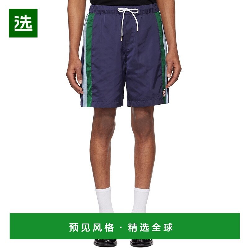 香港直邮Casablanca 男士 海军蓝 Pinstripe Laurel 运动短裤 MS2