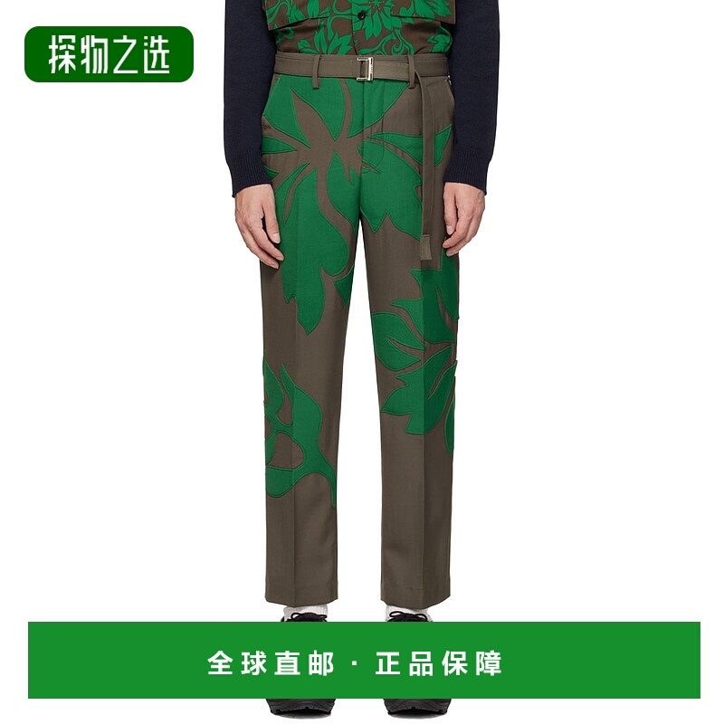 香港直邮Sacai 男士 灰褐色 & 绿色 Floral Appliqué 长裤 24032