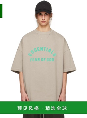 1h可退 香港直邮Essentials男士棉质灰色徽标圆领平纹针织T恤落肩