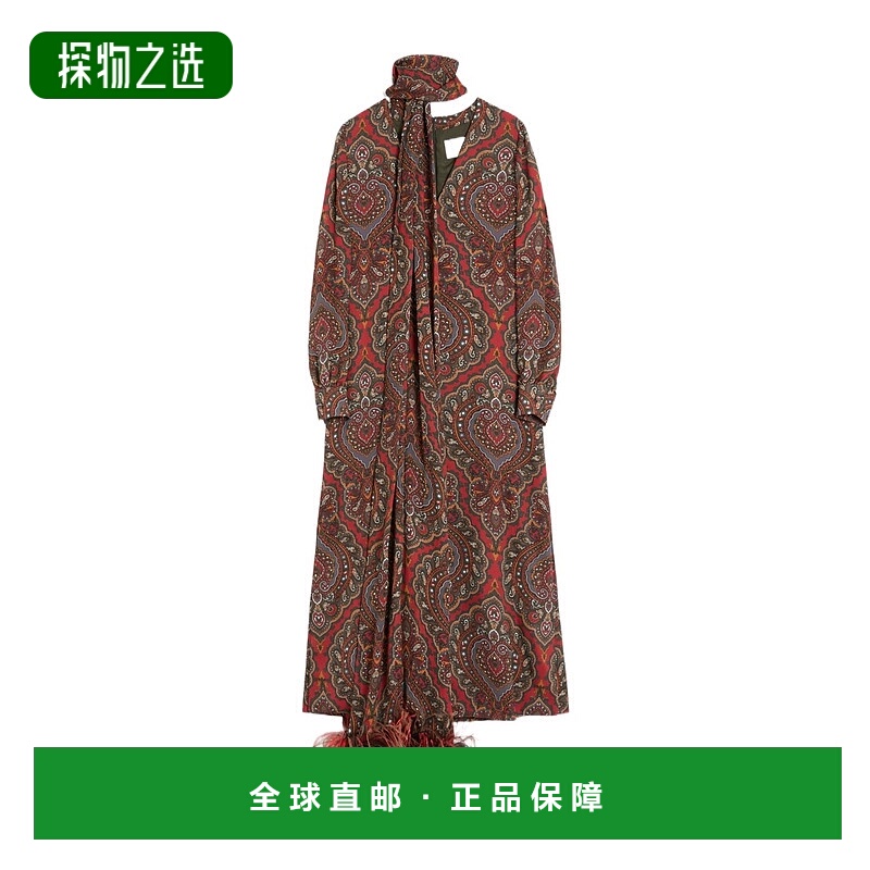 香港直邮Valentino 乔其纱中长连衣裙 BVADB199F真丝华伦天奴羊绒