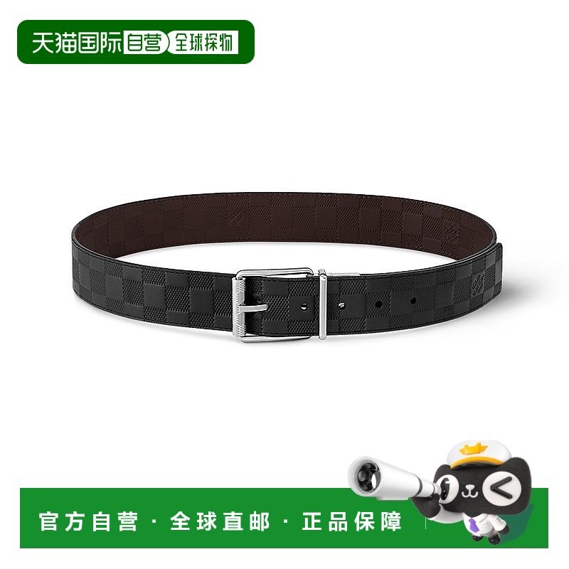 欧洲直邮LV/路易威登 24年款 男士黑色棋盘皮革双面腰带40mm皮带