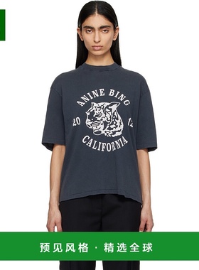 1h可退 香港直邮ANINE BING 女士 灰色 Avi Collegiate Leopard T