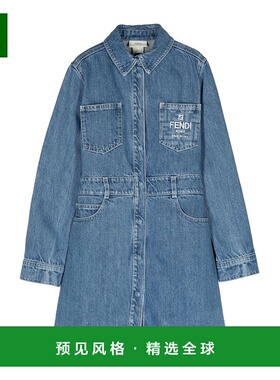 香港直邮Fendi logo标识牛仔连衣裙 JFB641AMHX