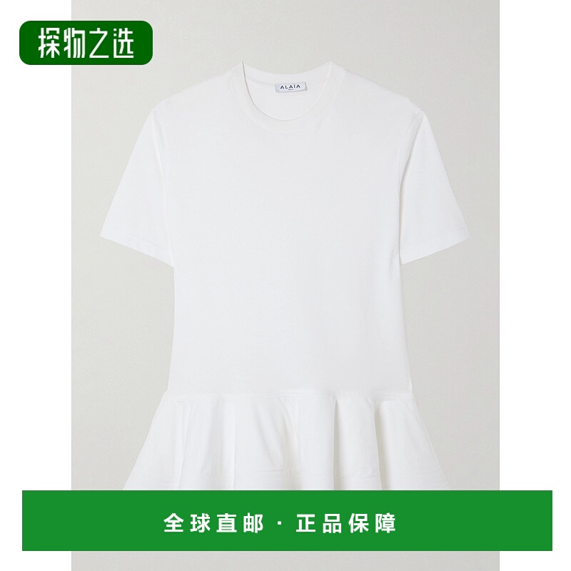 1h可退 香港直邮Alaïa 女士 宽松款府绸边棉针织收腰T恤 AA9I0003