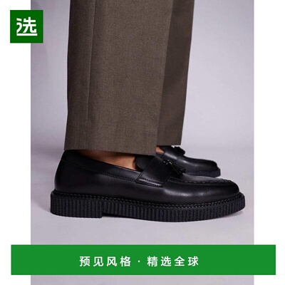 1h可退 香港直邮ASOS 男士 creeper 设计皮质乐福鞋(黑色)男鞋