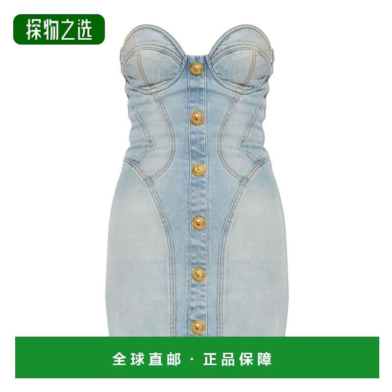 香港直邮Balmain 露肩连衣裙 EF1R1315DF23包臀裙短款