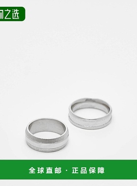 香港直邮ASOS 男士 设计防水不锈钢色调戒指套装(2件套)(银色)