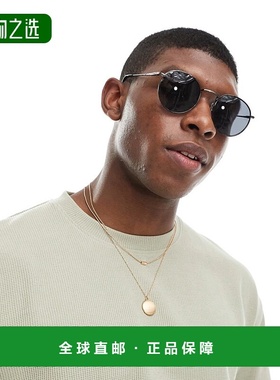1h可退 香港直邮ASOS 男士 90s 设计圆形烟灰色镜片金属框青铜色