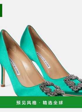 香港直邮MANOLO BLAHNIK 莫罗·伯拉尼克 女士 Hangisi 精饰绸缎