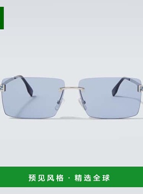1h可退 香港直邮Fendi 芬迪 男士 天蓝色矩形太阳眼镜 metal金属