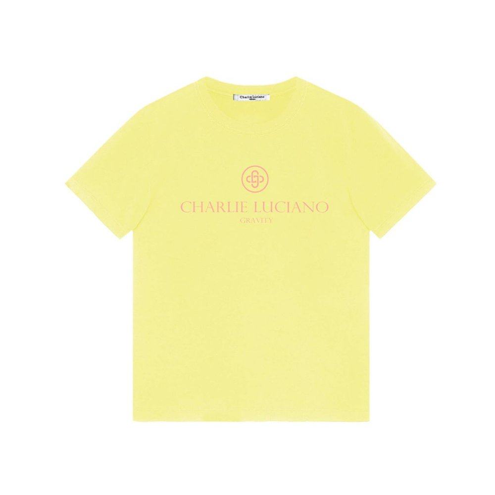 香港直发charlie luciano黄色棉质圆领短袖字母印花t恤休闲舒适