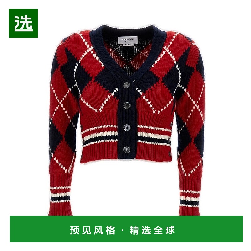 香港直邮Thom Browne 汤姆·布朗 女士 菱形嵌花V領開襟衫 FKC679