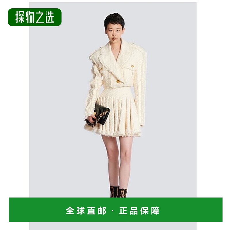 香港直邮Balmain 流苏粗花纽扣呢短款时尚休闲夹克 AF1SD040CD27