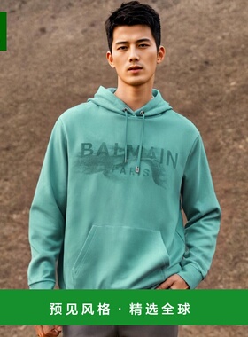 香港直邮Balmain 徽标连帽卫衣 AH1JT047GC61帽衫连帽衫