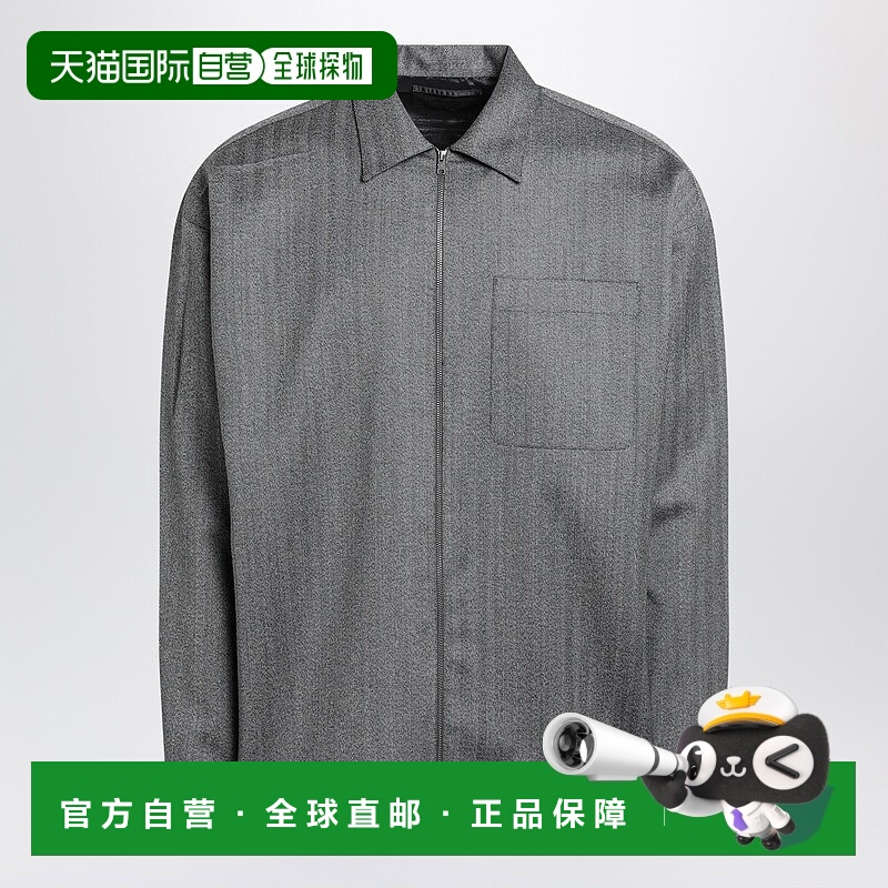 1h可退 香港直邮Prada 普拉达 男士 灰色羊毛衬衫式拉链衬衫 SC82