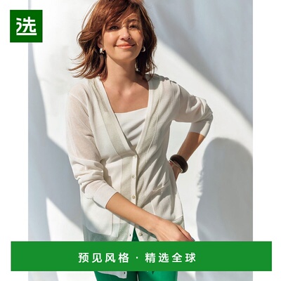 【日本直邮】Doclasse女士白色针织衫亚麻长袖上衣复古文艺束口毛