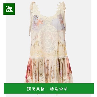 1h可退 香港直邮ZIMMERMANN 女士 Cascadian 花朵蕾丝棉质迷你连