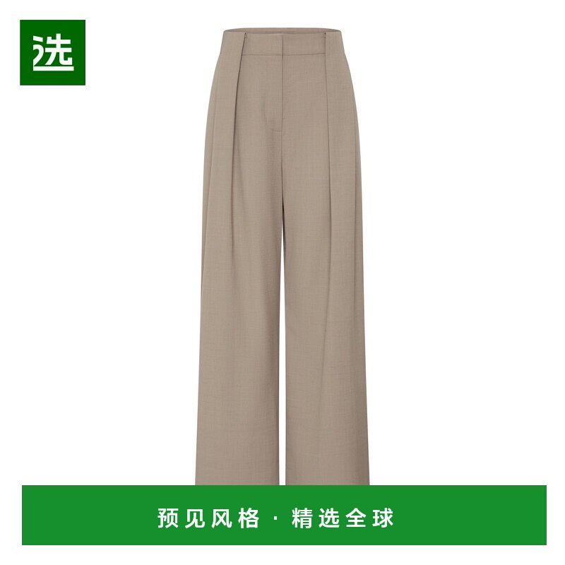 1h可退 香港直邮ST.AGNI 女士 褶裥羊毛混纺阔腿裤 grey灰色 舒适