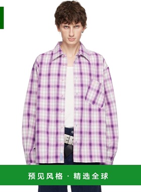 1h可退 香港直邮Erl 男士 紫色格纹衬衫 ERL11B003 purple紫色 舒
