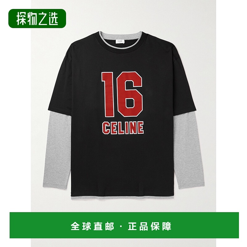 香港直邮Celine 思琳 男士 层叠感徽标印花棉针织T恤 2X87E671Q
