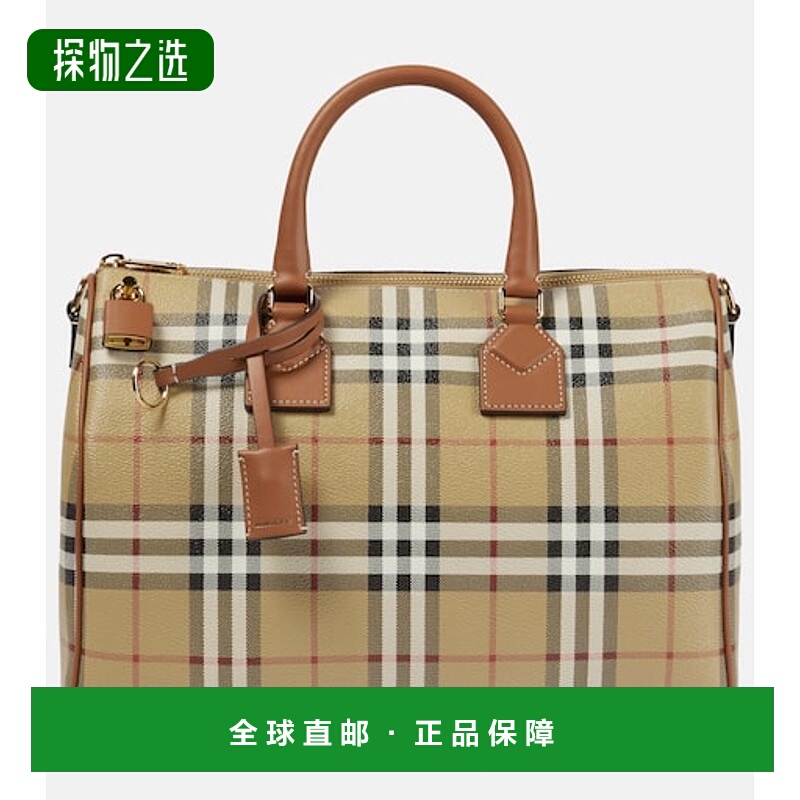 1h可退 香港直邮Burberry 巴宝莉 女士 格纹中号帆布手提包