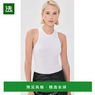 1h可退 香港直邮TIBI 女士 Circular T 精美罗纹背心 white白色