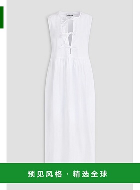香港直邮GANNI 甘尼 女士 褶皱棉质府绸中长连衣裙 F9121151BRIGH