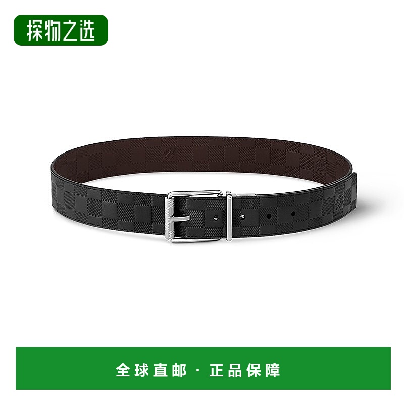 欧洲直邮LV/路易威登 24年款 男士黑色棋盘皮革双面腰带40mm皮带