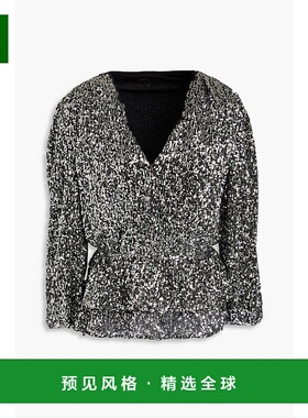 1h可退 香港直邮Maje 女士 珠片薄纱收腰上衣 MFPTO01091SILVER