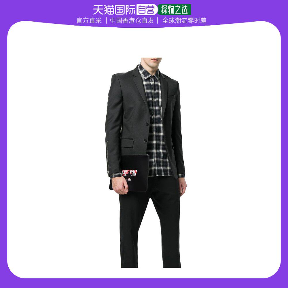 香港直邮givenchygivenchy 纪梵希 男士黑色牛皮字母星星印花潮流