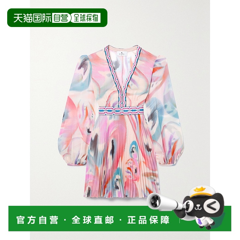 1h可退 香港直邮Etro 艾特罗 女士 图案印花 V 领迷你连衣裙 1232