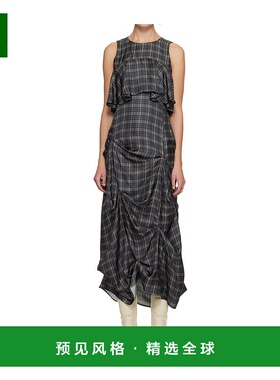 1h可退 香港直邮Ganni 格纹荷叶边中长连衣裙 W1014