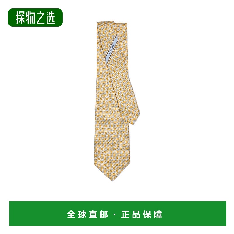 香港直邮Salvatore Ferragamo Gancini 方格印花真丝领带 351316