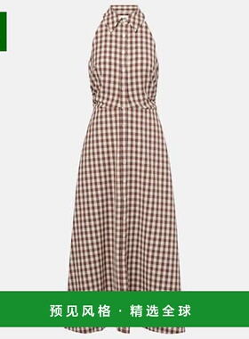 1h可退 香港直邮VERONICA BEARD 女士 Mackey 方格棉布绉条纹中长