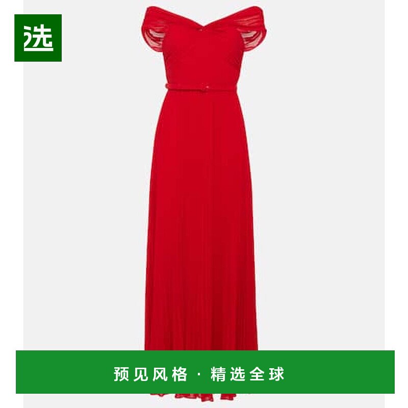 香港直邮Self-Portrait 女士 褶裥露肩雪纺礼服 red红色 舒适时尚