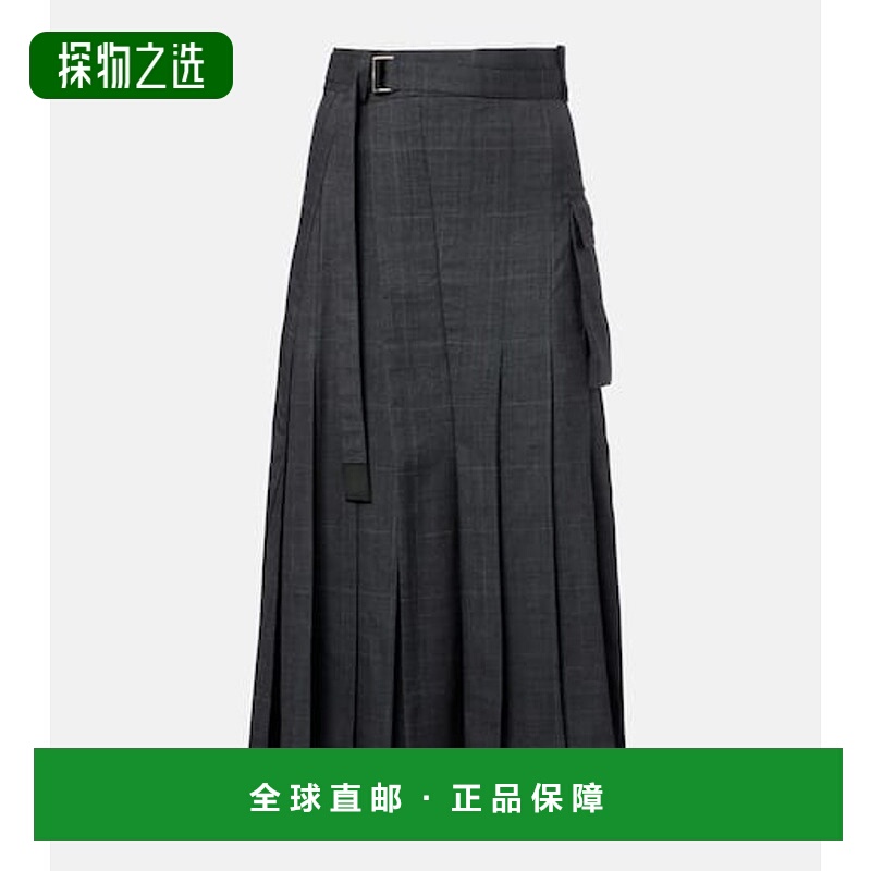 1h可退 香港直邮Sacai 女士 威尔士王子格纹羊毛中长半身裙