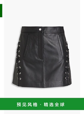 1h可退 香港直邮Maje 女士 系带皮革迷你半身裙 MFPJU01172NOIR