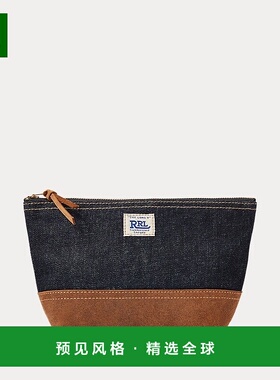 欧洲直邮RALPH LAUREN拉夫劳伦RRL绒面革边饰牛仔布小袋手拿包