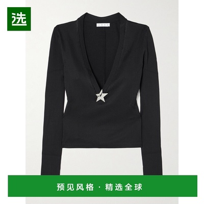 1h可退 香港直邮AREA 女士 精饰罗纹针织上衣 2401T10300BLACK