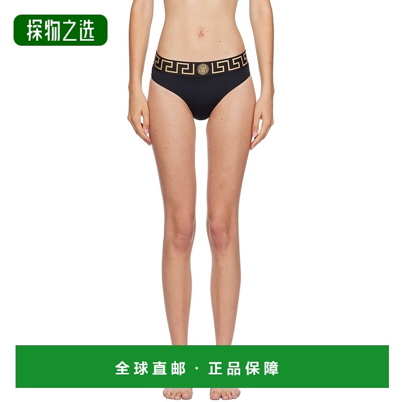 香港直邮versace 范思哲 女士 黑色 Greca Border 比基尼泳裤 ABD