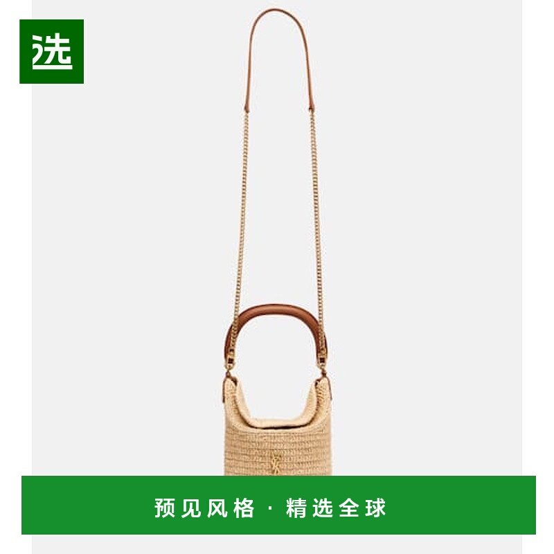 1h可退 香港直邮Saint Laurent 圣罗兰 女士 Gaby 皮革饰边拉菲草