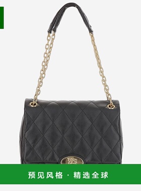 1h可退 香港直邮Burberry 巴宝莉 女士 CALF 黑色粒纹皮革手袋 81