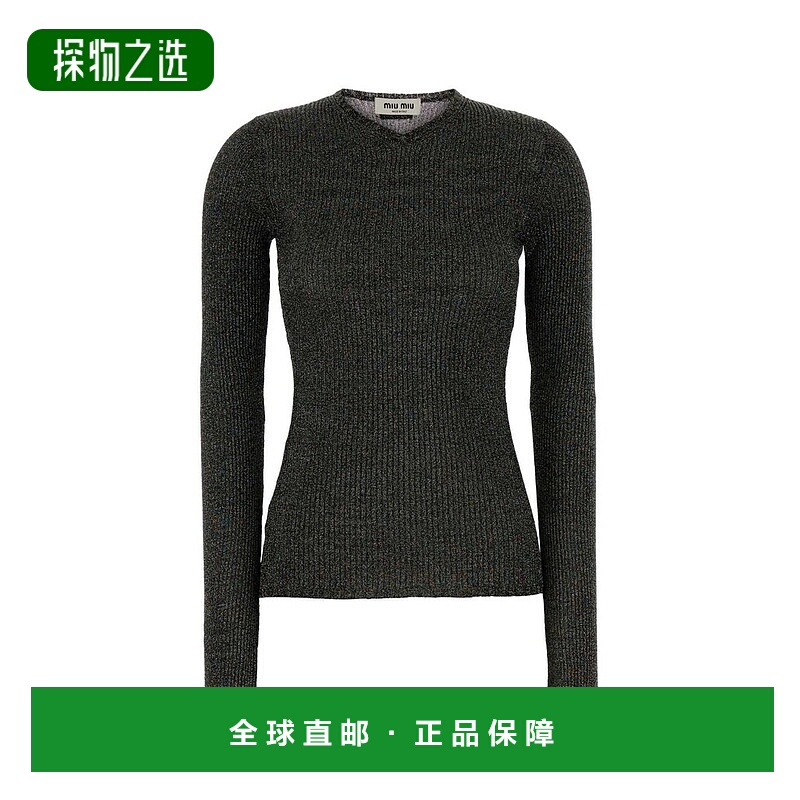 香港直邮Miu Miu 缪缪 女士 亮片細節 V 領套頭衫 MML00YSOOO176W