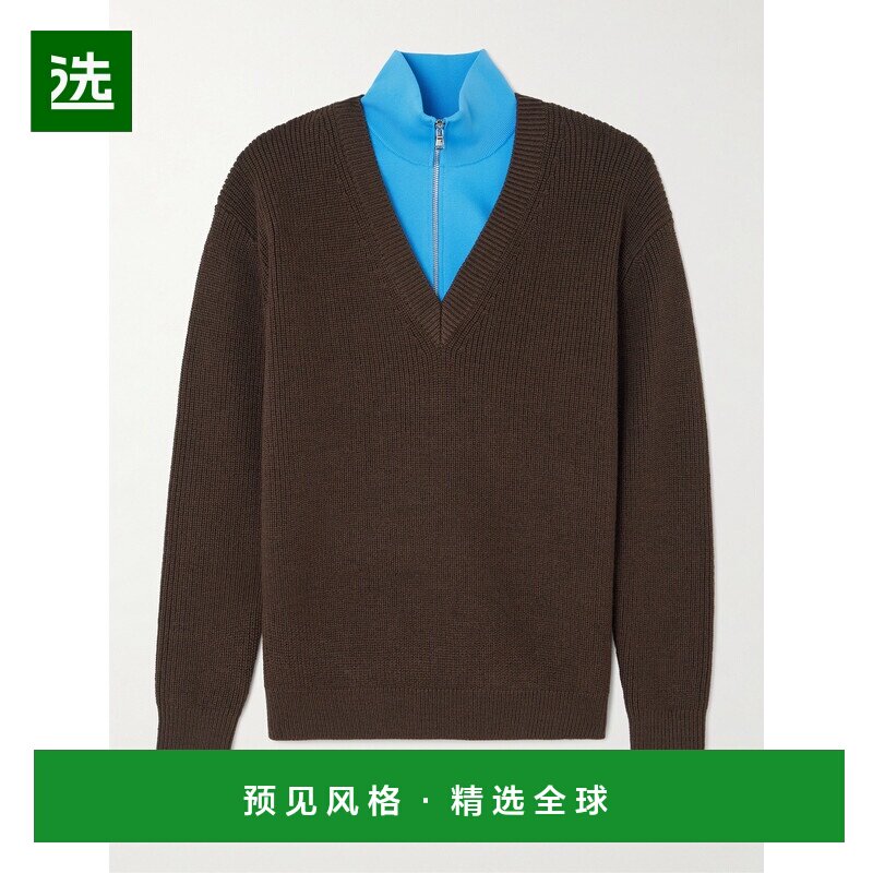 1h可退 香港直邮TIBI 女士 层叠感针织边罗纹羊毛混纺半拉链毛衣