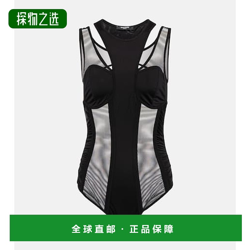 香港直邮Balmain 巴尔曼 女士 剪口薄纱连体衣 black黑色 舒适时