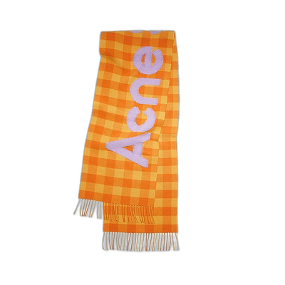 欧洲直邮ACNE STUDIO 23新款 男女同款橙色羊毛混纺格子围巾